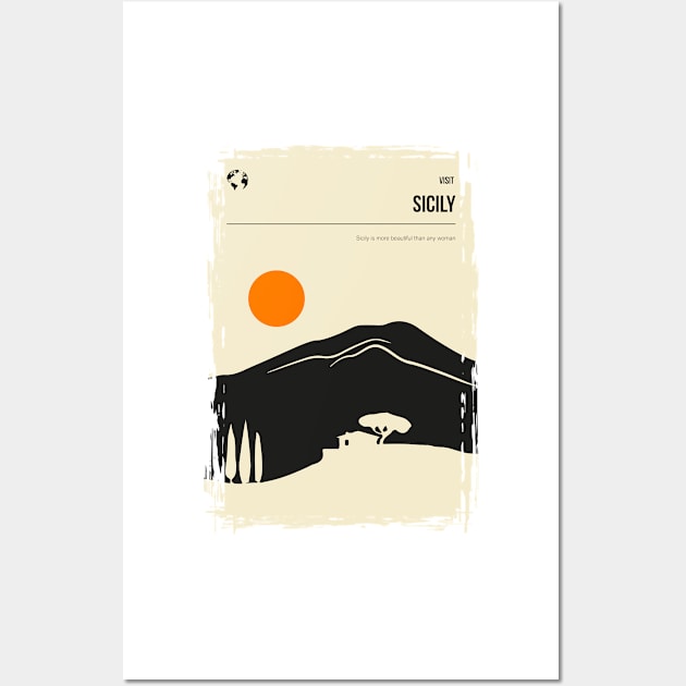 Sicily Italy Vintage Minimal Retro Travel Poster Wall Art by jornvanhezik